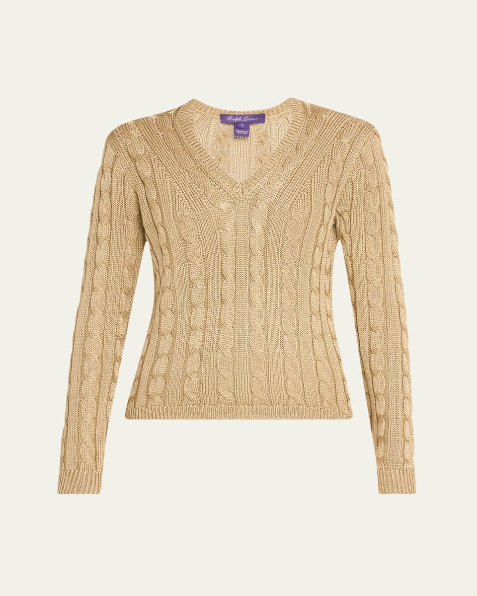 Cable V-Neck Silk Sweat